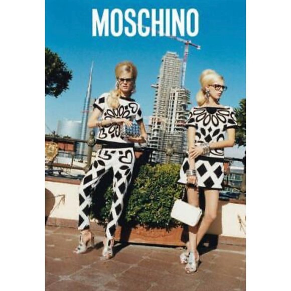 1.3K MOSCHINO Geometric Appliqués Cotton Blend Black White Mini Dress Size 10 - Picture 10 of 10